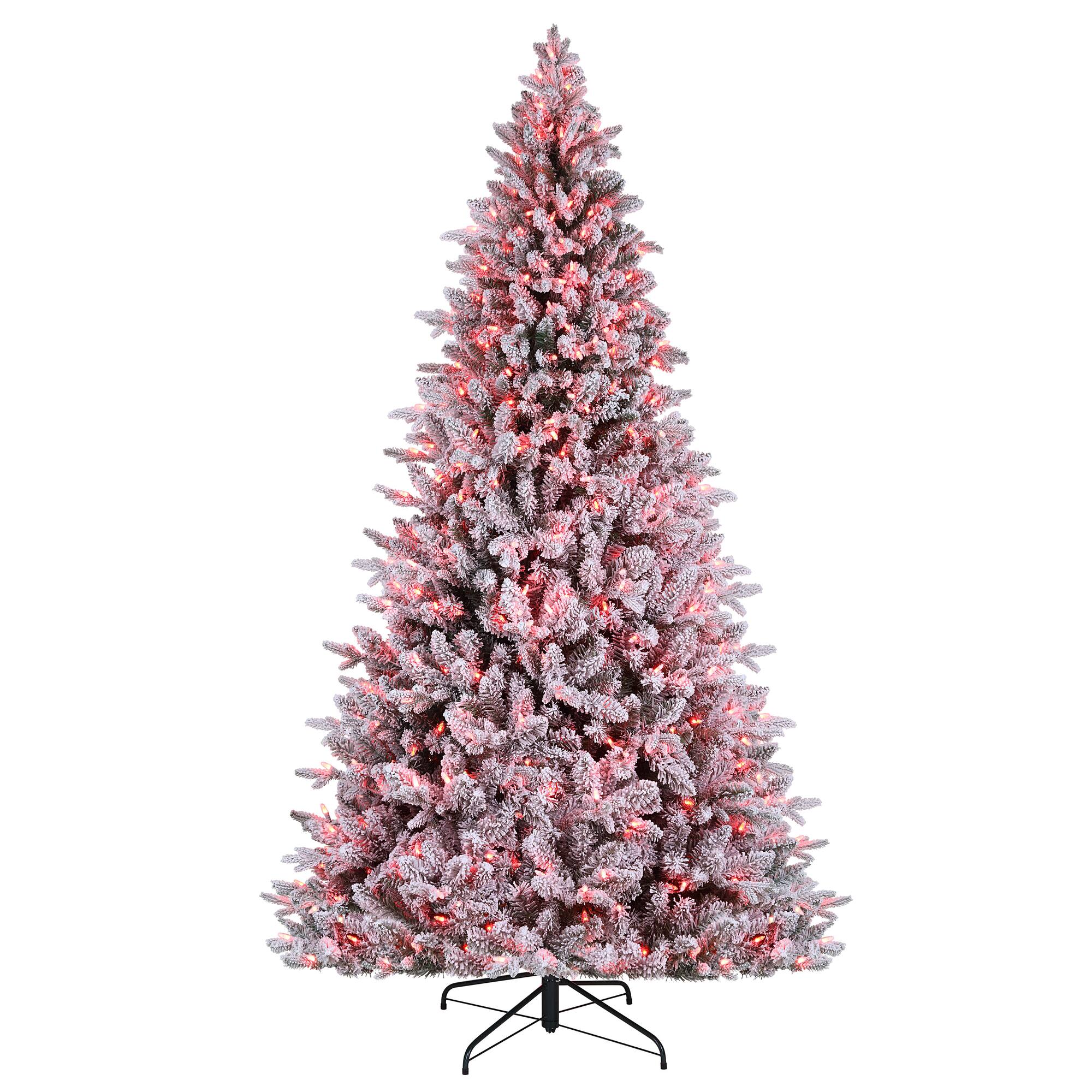 7.5ft. Pre-Lit Alexa Enabled Flocked Mountain Fir Artificial Christmas Tree, Multicolor LED Lights